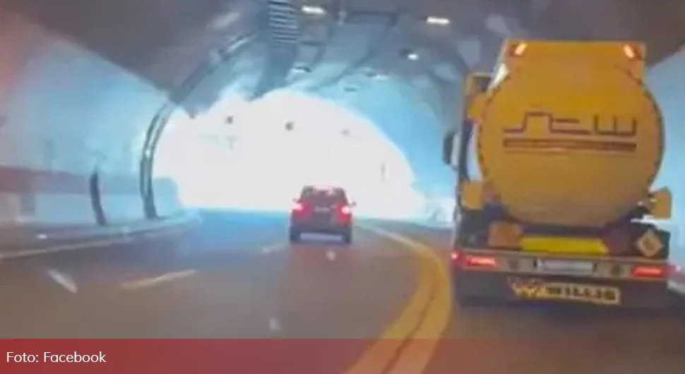 Као да желе да погину: Преко дупле пуне линије претиче камион у тунелу!