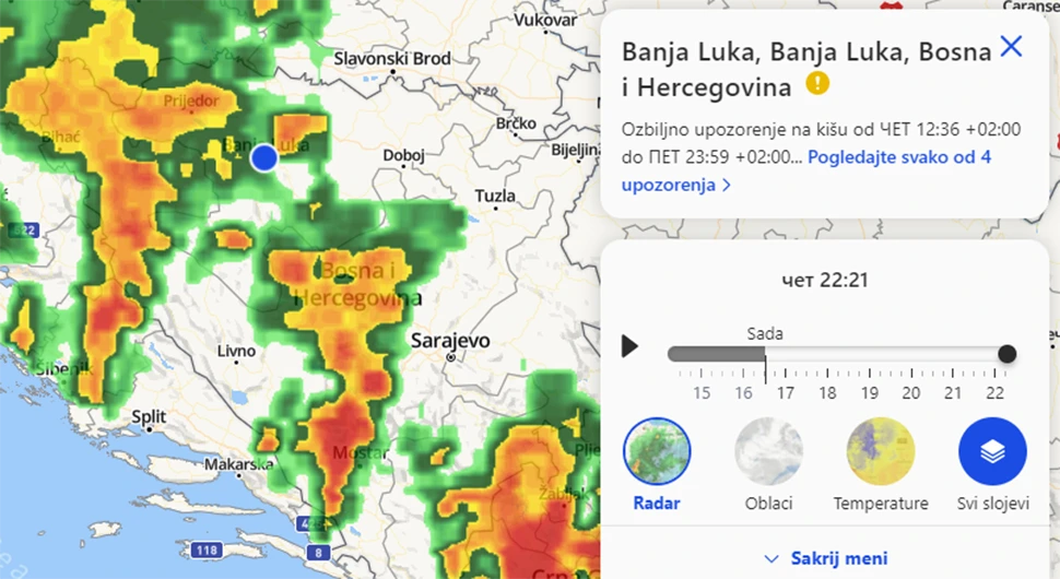 Olujni oblak u ponoć iznad Banjaluke, sutra drastično zahlađenje i nevrijeme